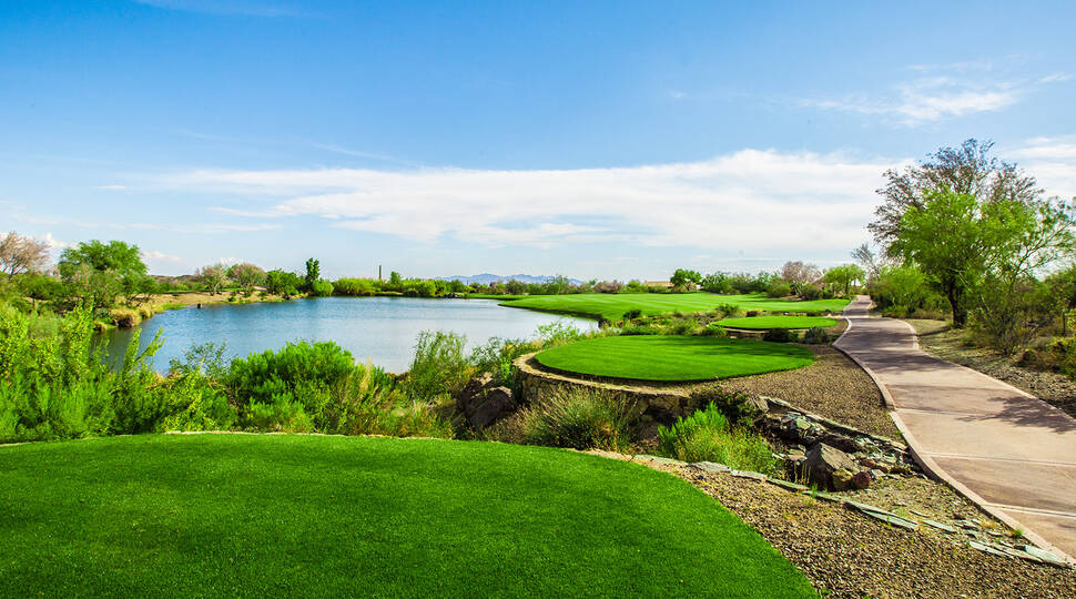 Fairway at Quintero Golf Club surrounded by Arizona desert mountains